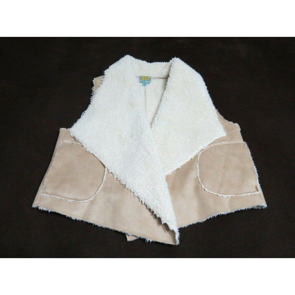 C&C California Womens Sz Medium Faux Shearling Sherpa Distressed Suede Vest